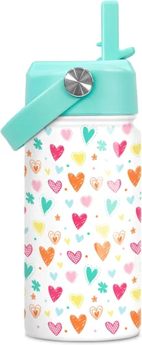 Vista 25 de SANDJEST Botella de Agua para Niños con Tapa de Pajita - 12 Oz Botella de Acero Inoxidable Aislada con Dibujo de Animales para Niños y Niñas - Taza