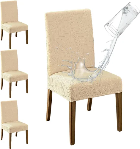 Vista 32 de MOSAYT Juego de 2 fundas para sillas de comedor 100% impermeables, súper ajuste elástico jacquard Parson, fundas extraíbles y lavables para sillas