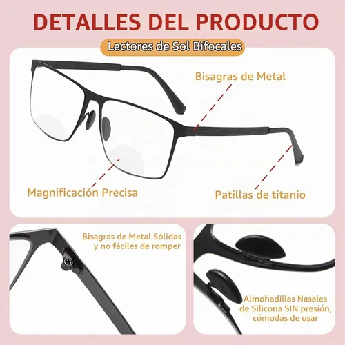 Vista 5 de Gafas de Lectura Progresivas Multifocales Anti Luz Azul Fotocromáticas/Bifocales para Hombre con Protección UV Bifocal - Negro