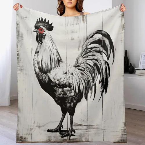 Vista 7 de Manta de microfibra suave y acogedora con diseño de gallo rústico en blanco y negro, suave y acogedora manta de microfibra para sofá, cama, oficina