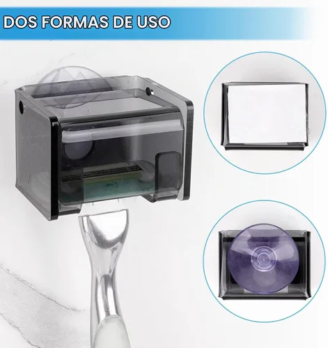 Vista 3 de Paquete de 2 soportes acrílicos para maquinilla de afeitar con cubierta para ducha, organizador de afeitadora montado en la pared con ventosa