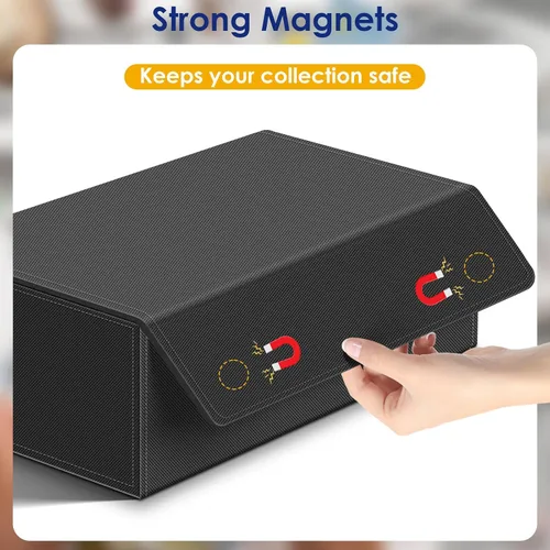 Vista 3 de Homthy Caja de almacenamiento de cubierta de 1200+ cartas para cartas de intercambio, caja de almacenamiento de cartas de cuero Commander