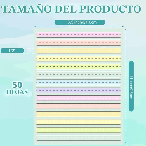 Vista 2 de 50 hojas de papel de escritura a mano de 0.5 pulgadas de ancho de línea