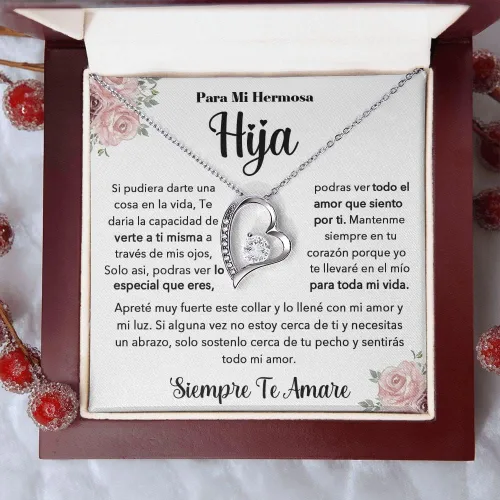 Vista 3 de A Mi Hermosa Hija - Collar De Amor Eterno - Ideas Regalo De Cumpleaños Para Mujer, Cajas Tarjetas En Español Collares