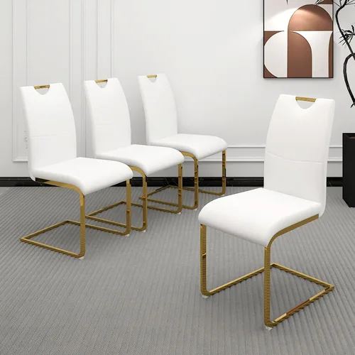 Vista 9 de Juego de 2 sillas de comedor, modernas sillas de comedor de piel sintética con respaldo alto, patas de metal, sillas tapizadas modernas para cocina