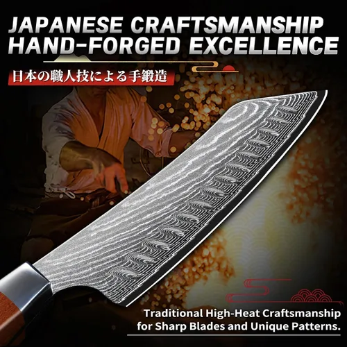 Vista 4 de TIJERAS Cuchillo de chef japonés, cuchillo de cocina Santoku de Damasco, 7 pulgadas, Damasco de 67 capas, cuchillos de chef profesionales afilados