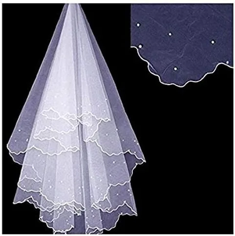 Vista 2 de Exquisito velo de perlas para novia de color blanco y marfil accesorios de boda marfil