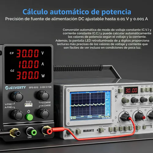 Vista 5 de Fuente de alimentación de CC variable, 0-30V 0-10A Fuente de alimentación de banco regulada de CC con pantalla LED de 4 dígitos de alta precisión