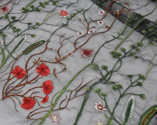 Vista 3 de Exquisita tela de encaje bordado floral de tul para costura, vestido superpuesto, adorno de cortina, 60 pulgadas de ancho