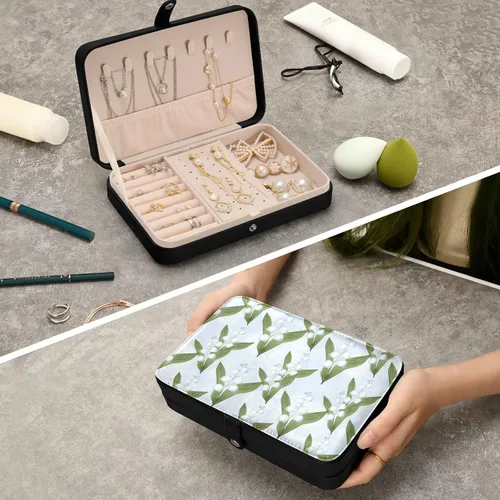 Vista 7 de Lilies Valley - Joyero organizador pequeño de piel sintética para aretes, organizador de collar y anillo, organizador de almacenamiento para regalos