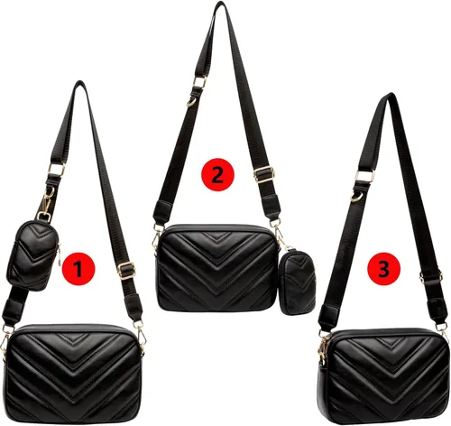 Vista 4 de Herald Chevron - Bolso cruzado pequeño acolchado con monedero para mujer cuadrado con cámara de fotos hombro lateral 2 tamaños