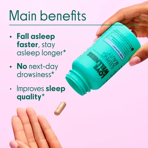 Vista 3 de Love Wellness Sleeping Beauty Apoyo para dormir con melatonina, magnesio y L-teanina Promueve el sueño reparador, la relajación y la calma