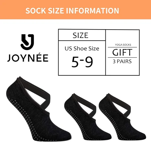 Vista 7 de JOYNÉE Calcetines de yoga antideslizantes para mujer con agarres, ideales para pilates, barras, bailes, hospitales, fitness, 3 pares