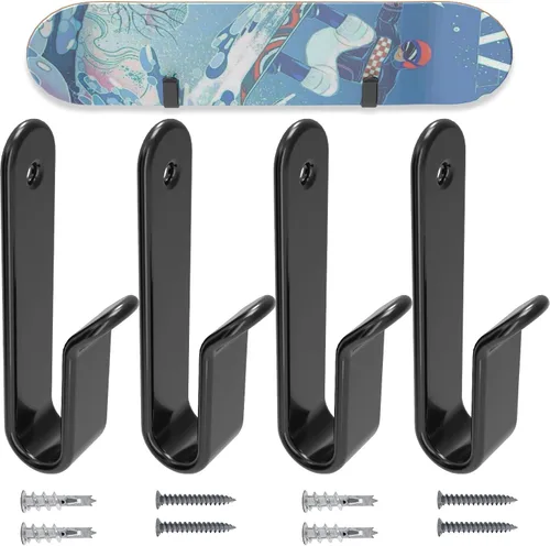 Vista 8 de Clips horizontales de montaje en pared para snowboard, almacenamiento y exhibición de rack de pared para habitación y garaje negro (Black 2 PCS)