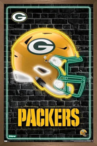 Vista 16 de NFL Green Bay Packers - Póster de pared con casco neón 23, 22.4 pulgadas de largo x 14.7 pulgadas, versión enmarcada de madera de granero