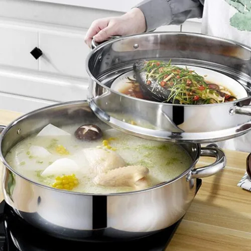 Vista 4 de YARNOW Olla de acero inoxidable para salsas, vaporera, utensilios de cocina, vaporizador de verduras, utensilios de cocina, ollas, cacerola, cesta