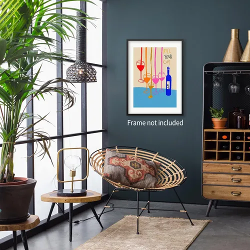 Vista 4 de MWZUPQ Póster de cóctel colorido de moda, retro, lindas copas de vino, lienzo, arte de pared, llena tu taza, pinturas impresiones de bares, cocina