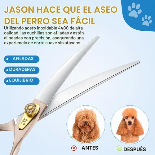 Vista 3 de JASON Tijeras curvadas para el aseo del perro, tijeras profesionales de 7 Oro rosado