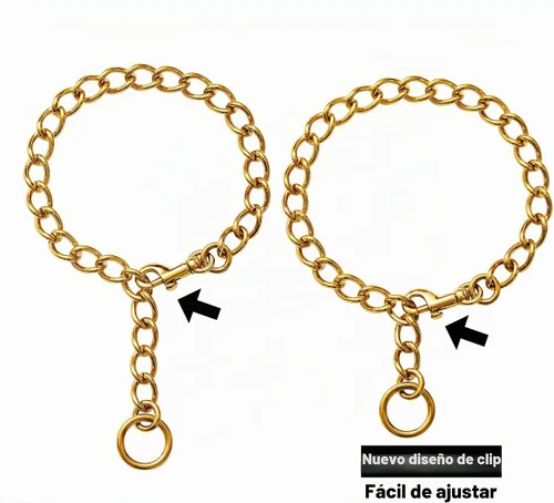 Vista 2 de Collar de perro con diseño de clip, chapado en oro de 18 quilates, resistente cadena en P de acero inoxidable para perros pequeños, medianos