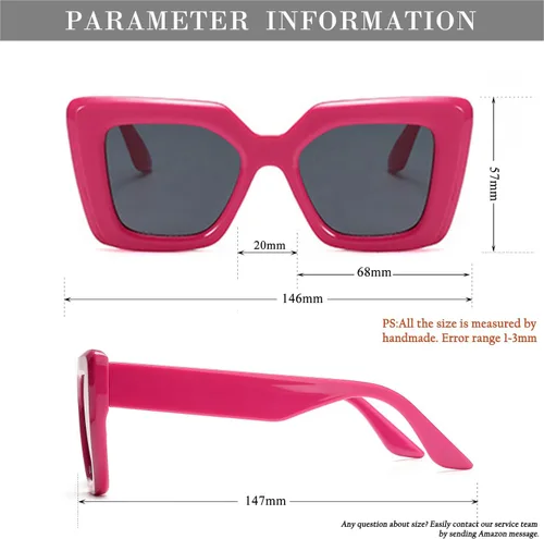 Vista 6 de HJSTES Gafas de sol de gran tamaño para mujer, sombras de ojo de gato de moda, marco cuadrado, protección UV
