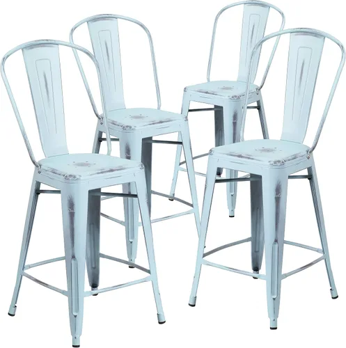 Vista 41 de Taburete de metal de interior y exterior de Flash Furniture, Metal, Plateado