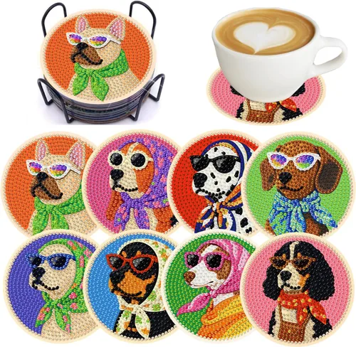 Vista 15 de Puraikcmi Juego de 8 posavasos de pintura de diamante, posavasos de arte de diamantes con soporte, manualidades de bricolaje, kits de arte