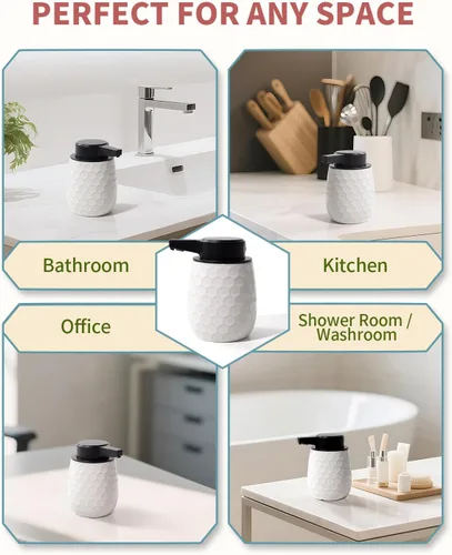Vista 7 de Dispensador automático de jabón, dispensador de jabón líquido sin contacto 13 oz/13.0 fl oz, dispensador de cerámica blanco baño cocina