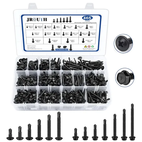 Vista 8 de Tornillos autoperforantes - Kit de tornillos de cabeza hexagonal con arandela #8 x 1/2'' a 1-1/2'', tornillos autorroscantes de acero inoxidable 410