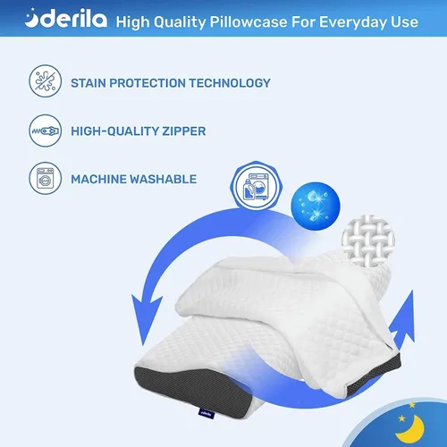 Vista 5 de Derila Almohada cervical de espuma viscoelástica tamaño Queen y funda de almohada adicional Control óptimo de temperatura para tu sueño perfecto.