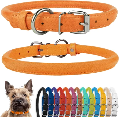 Vista 39 de CollarDirect - Collar de cuero enrollado para perro, collar redondo acolchado suave para cachorro, collar de cuero auténtico hecho a mano