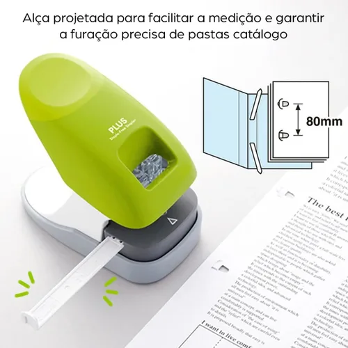Vista 6 de Plus Japón, engrapadora sin grapas modelo de escritorio rosa, capacidad para 10 hojas, paquete de 1 pieza (1 x 1 grapadora)