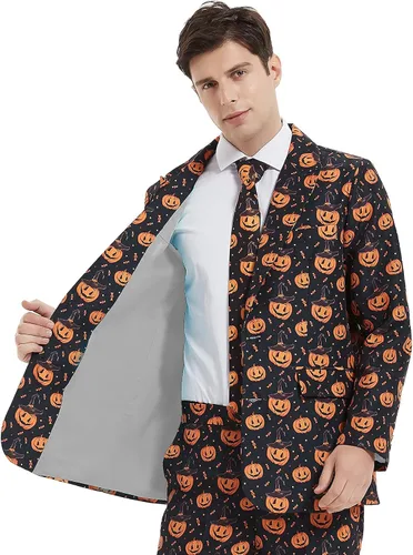 Vista 4 de ACH Traje de Halloween para hombre, disfraz de fiesta para adultos, con diferentes estampados, 3 piezas, chaqueta fea y divertida para hombre, traje