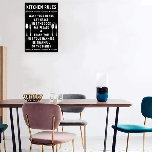 Vista 5 de EMOHAT Letrero de metal vintage retro divertido reglas de cocina de aluminio, cartel de hojalata, póster de bares, restaurantes, cocina, cafeterías