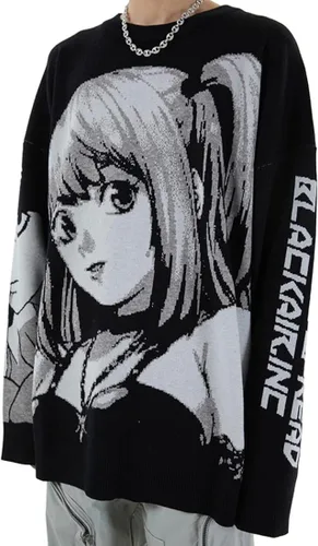Vista 2 de EMILYLE Anime - Suéter gráfico de manga larga con cuello redondo y figura para mujer