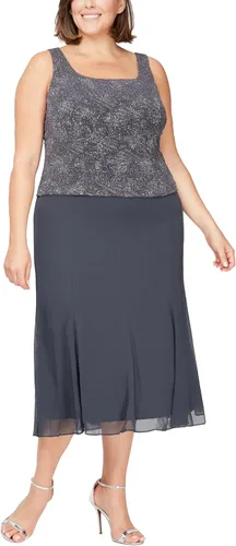 Vista 3 de Alex Evenings Vestido tipo chaqueta con botones frontales y longitud del té para mujer