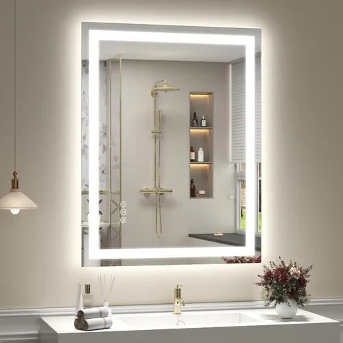 Vista 31 de Espejo de baño LED iluminado de 30 x 30 pulgadas para pared, espejo cuadrado de tocador con luces, regulable, antivaho, a prueba de roturas
