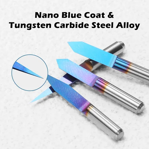 Vista 2 de Genmitsu 10 piezas de brocas de enrutador CNC con ranura en V de 1/8" de vástago, juego de 10/15/20/25/30/40/45/60/90 grados, broca cónica V Nano