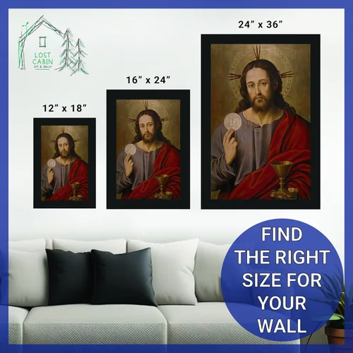 Vista 6 de Cabaña perdida Cristo el Salvador con la Eucaristía por Vicente Juan Masip Lienzo Negro Marco plano Reproducción de pintura de obra fina