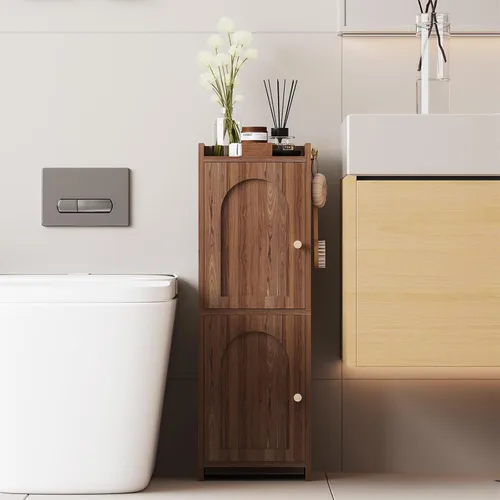 Vista 13 de Arbuxzuy Gabinete de almacenamiento de baño de ratán con 2 puertas y Ratán negro