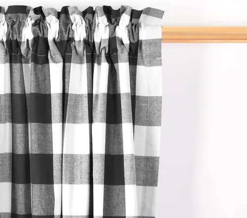 Vista 3 de 4 cenefas de cuadros de búfalo para ventanas de sala de estar, 16 pulgadas de largo, diseño clásico a cuadros a cuadros para dormitorio, baño