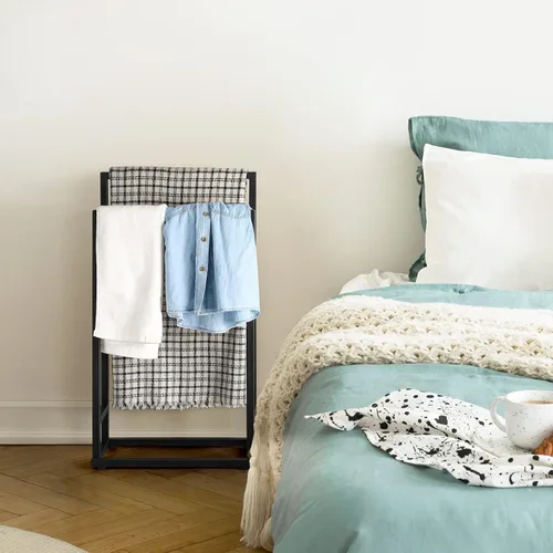Vista 3 de Toalleros independientes de 2 niveles para toallas pequeños para baño, color negro mate, de acero inoxidable, toallero industrial para toallas