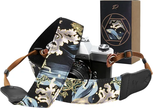 Vista 19 de Padwa Lifestyle Helios Moon God - Correa para cámara de 2 pulgadas, doble capa, extremos de piel vacuna, correas de cámara para fotógrafos, tejido