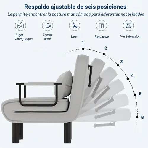 Vista 6 de Furniliving Sofá cama plegable 4 en 1, silla convertible con respaldo ajustable de 6 posiciones, tumbona tapizada con almohada, sillas decorativas