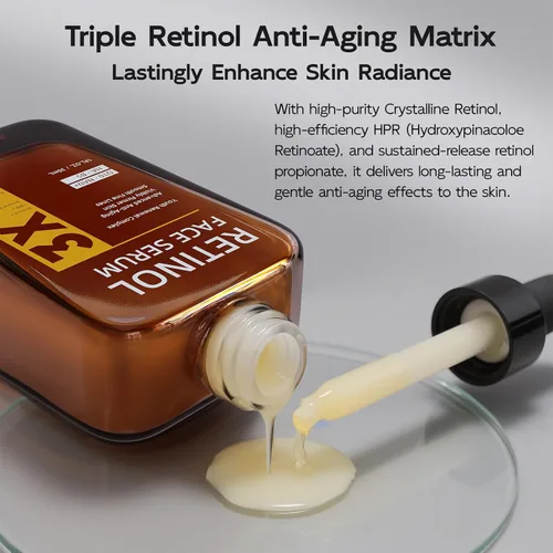 Vista 2 de Suero de retinol para cara y cuello, antienvejecimiento B5 suero facial rejuvenecedor con niacinamida + colágeno + ácido hialurónico, suaviza