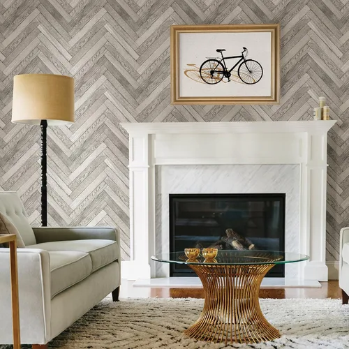 Vista 2 de Brewster Home Fashions 2767-23754 Altadena - Papel pintado diagonal de madera, color gris claro