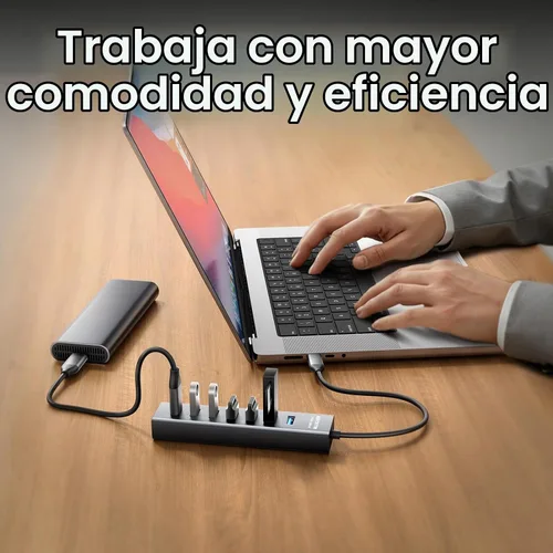 Vista 6 de Adaptador multipuerto USB C a USB Hub, adaptador multipuerto USB C 7 en 1 de aluminio, extensores USB, adaptador USB a USB C para MacBook Pro/Air