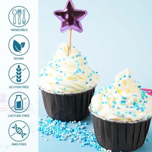 Vista 3 de Gránulos comestibles de Nonpareils azules y blancos de 2mm, mini perlas para decorar pasteles, caramelos de azúcar, galletas, magdalenas
