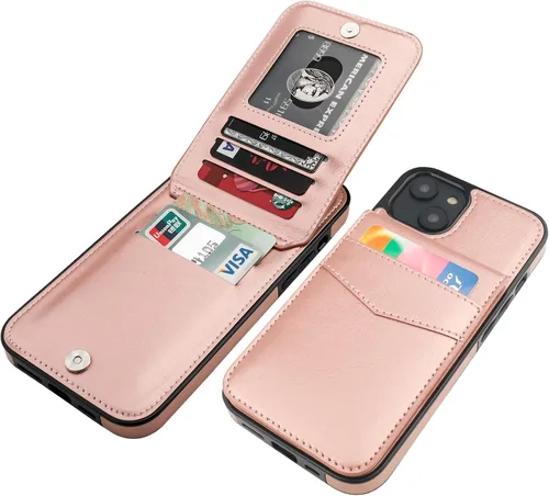 Vista 10 de KIHUWEY - Funda tipo cartera para iPhone 14 Plus, tarjetero con soporte, color negro Ranuras para tarjetas de crédito, piel sintética, cierre