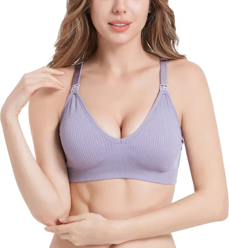Vista 4 de Suekaphin - Brasier de lactancia sin varillas, con cuello en V profundo, brasier de lactancia para maternidad, bralette para dormir y amamantar