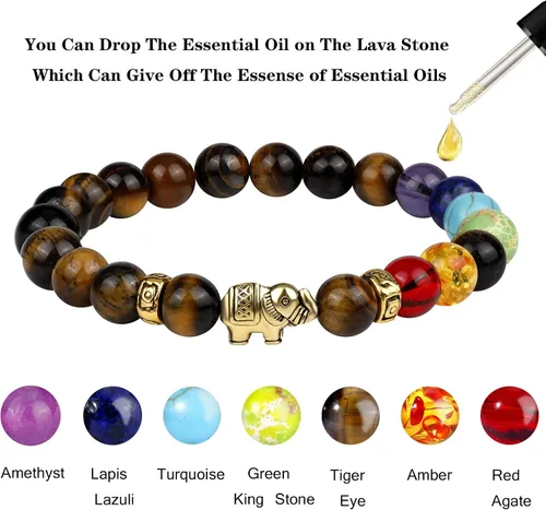 Vista 3 de ONESING 2-12 Pcs Chakra Bracelets for Women Lava Rock 7 Chakras Crystals and Healing Stones Bracelets 8mm Crystal Bracelets Yoga Beaded Bracelets